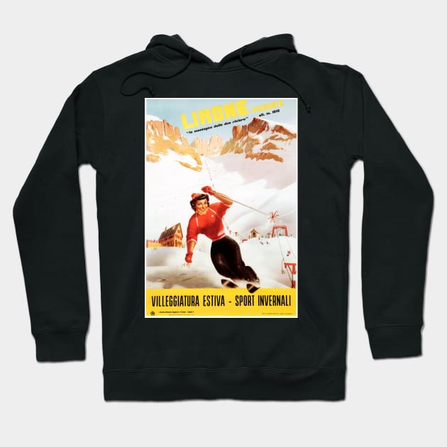 Skiing in LIMONE Piemonte by Carlo Prandoni Ski Resort Vintage Italy Travel Ad Hoodie by vintageposters